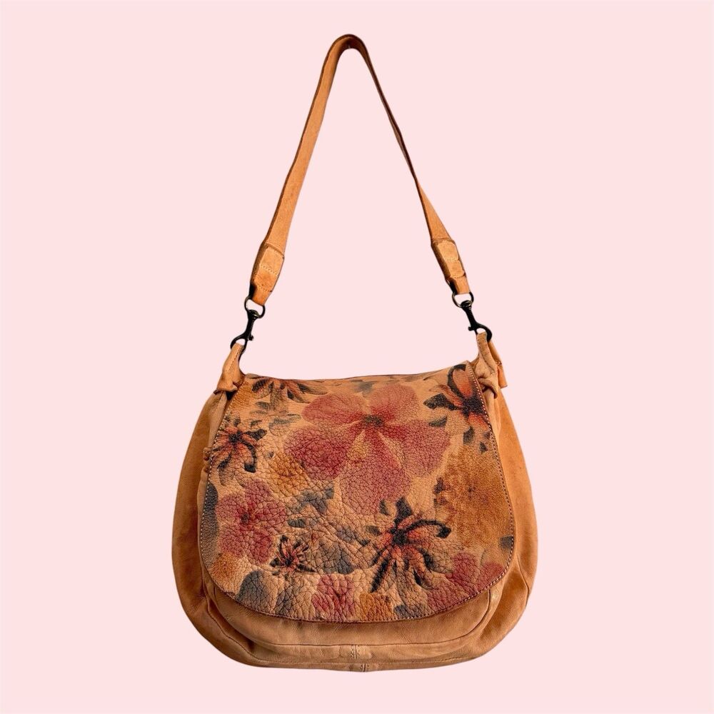 Sundance Leather Saddle Bag Painted Floral Memories Hobo Boho Indie Artsy ITALY